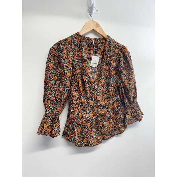 Free People Blouse Womens Size Extra SmalI Found You Top Floral Multicolor NEW - Picture 3 of 9